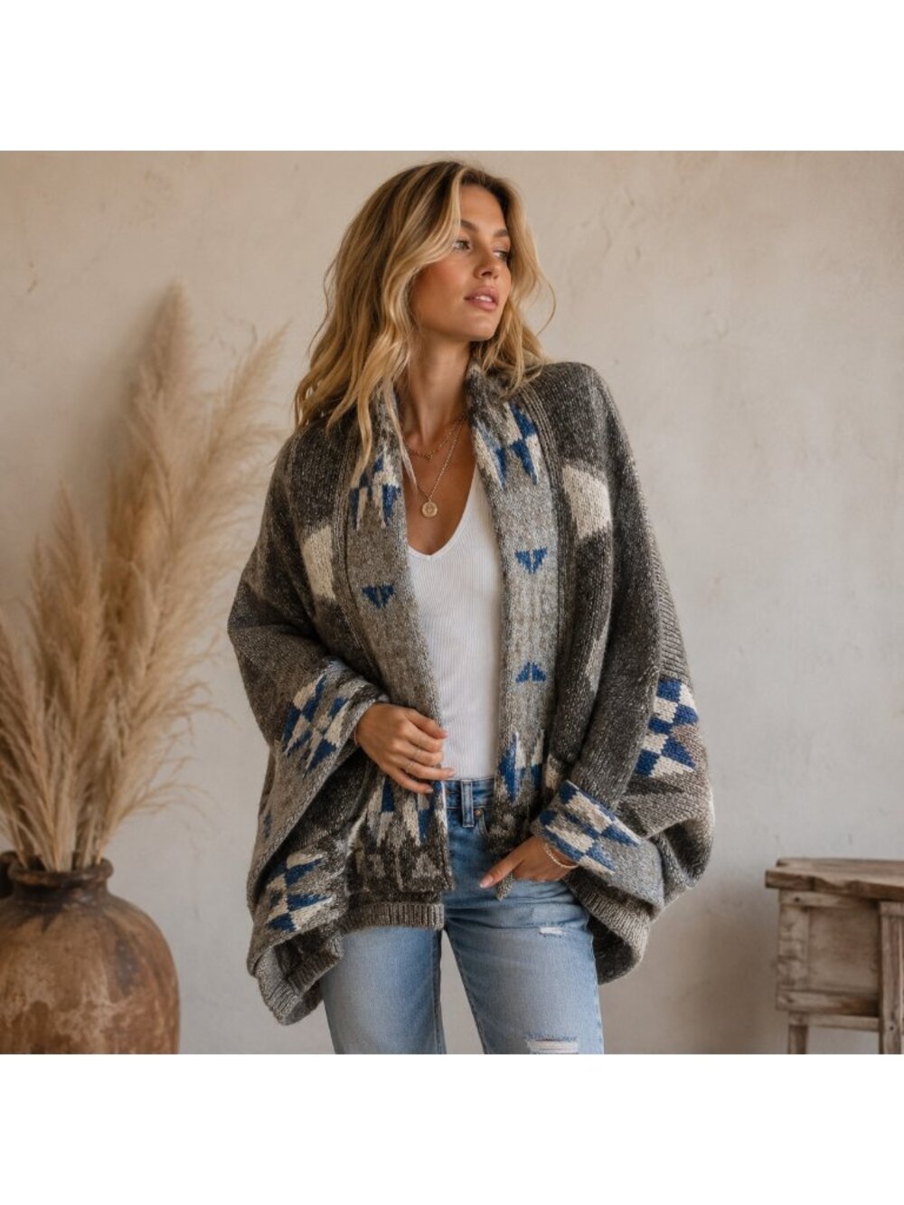 Line Southwestern Waterfall Front Soft Cardigan Sweater S